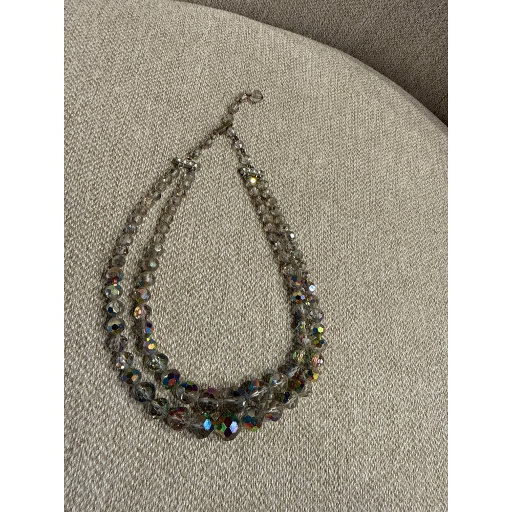 Vintage Laguna Necklace 17" Gray Aurora Borealis AB Double Strand LuciteBead